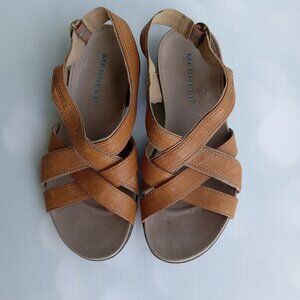 MERRELL Bassoon Womens Leather Strappy Slingback‎ Sandals Tan Size 7